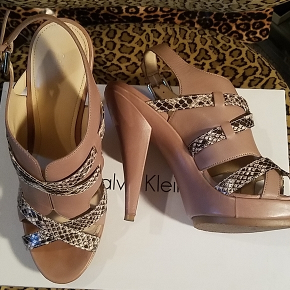 Calvin Klein Shoes - Calvin Klein taupe & python platform heels